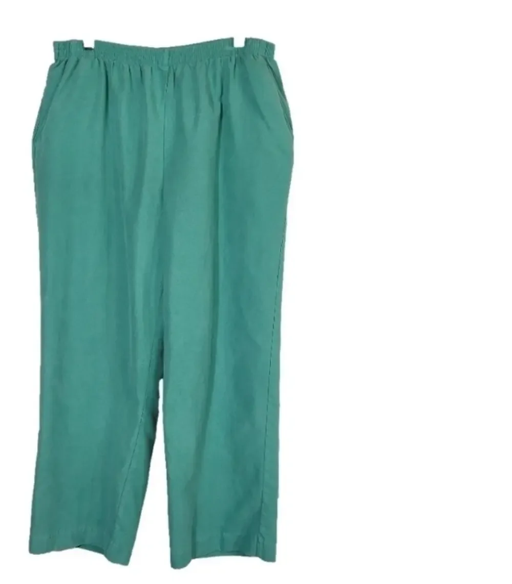 Alfred Dunner SZ 18 Pants Green Pull On Elastic High Waist Granny Core  *FLAW*